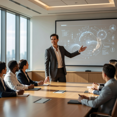 Cass Moreno strategy director of ZymoraOrbit presenting in a bright conference room