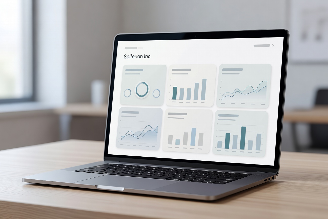 Solferion Inc digital platform redesign showing clean dashboard interface on a laptop screen