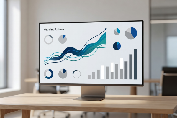 Vetraline Partners analytics dashboard showing growth charts and data visualizations on monitor